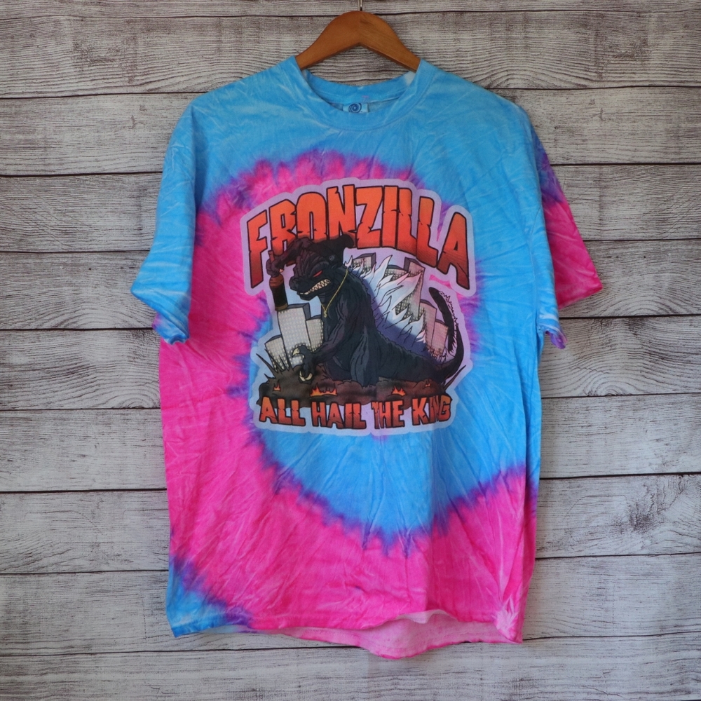 Fronzilla XL Godzilla Band Merch Pink Blue Swirl Spiral Tye Dye T Shirt Rare